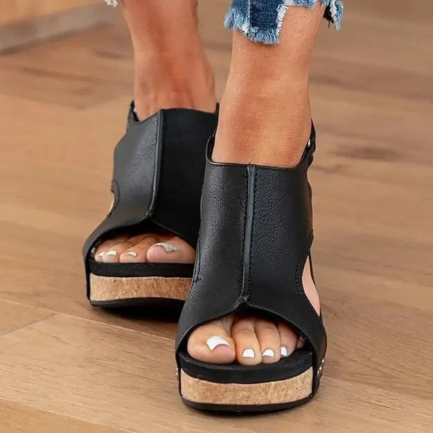 Wide Width Platform Wedge Sandals For Women Summer Dressy,Womens Open Toe Buckle Ankle Strap Cork Orthopedic Sandals Women's Slip On Beach Walking Shoes