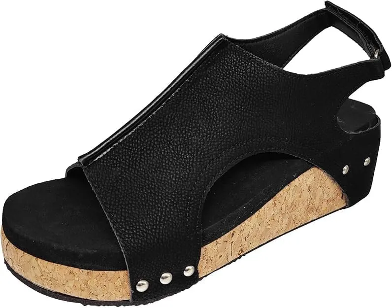 Wide Width Platform Wedge Sandals For Women Summer Dressy,Womens Open Toe Buckle Ankle Strap Cork Orthopedic Sandals Women's Slip On Beach Walking Shoes