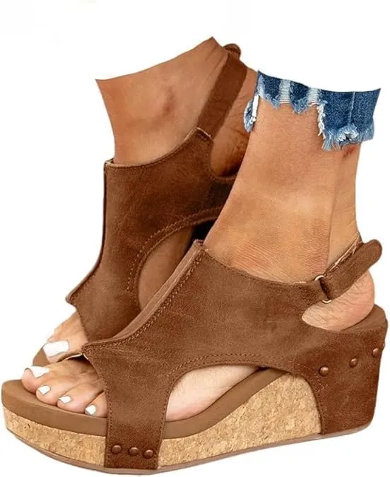 Wide Width Platform Wedge Sandals For Women Summer Dressy,Womens Open Toe Buckle Ankle Strap Cork Orthopedic Sandals Women's Slip On Beach Walking Shoes