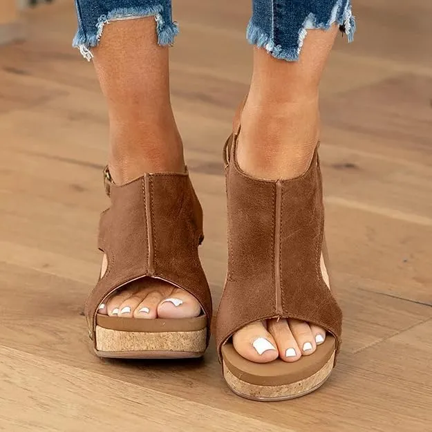 Wide Width Platform Wedge Sandals For Women Summer Dressy,Womens Open Toe Buckle Ankle Strap Cork Orthopedic Sandals Women's Slip On Beach Walking Shoes