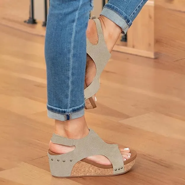 Wide Width Platform Wedge Sandals For Women Summer Dressy,Womens Open Toe Buckle Ankle Strap Cork Orthopedic Sandals Women's Slip On Beach Walking Shoes