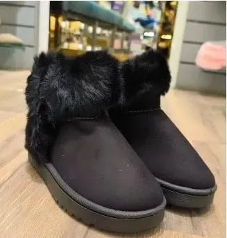 Wild Diva Women's Winter Snow Boots Suede Leather Faux Fur Lining Winter Short Booties