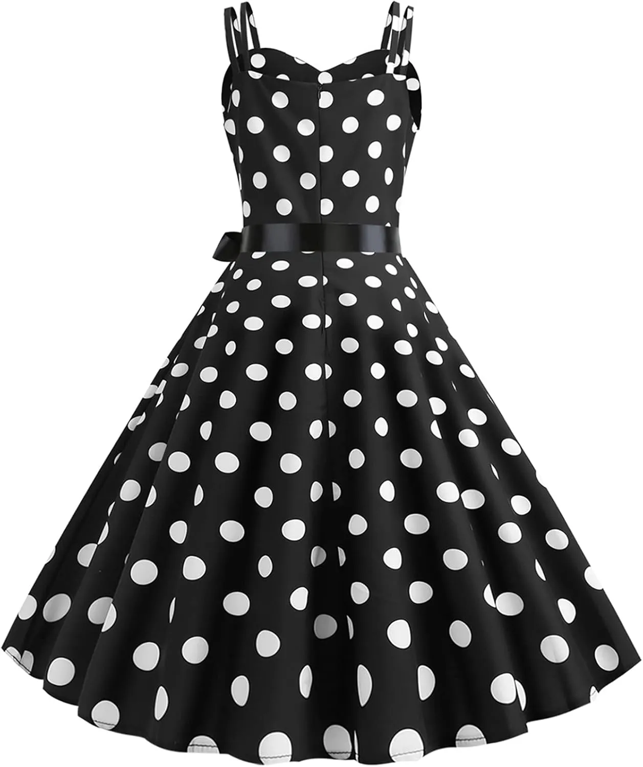 Women 1950s Party Midi Gowns Sleeveless Polka Dot Print Evening Prom Swing Dress