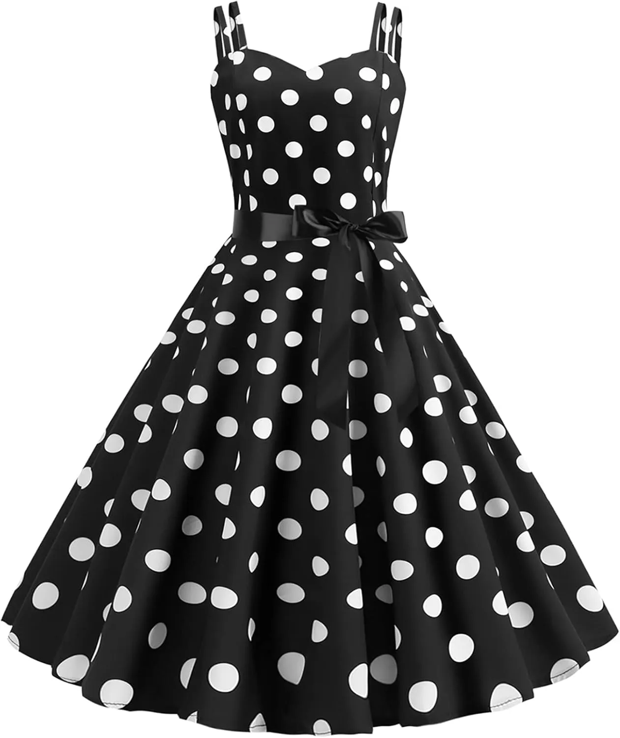 Women 1950s Party Midi Gowns Sleeveless Polka Dot Print Evening Prom Swing Dress