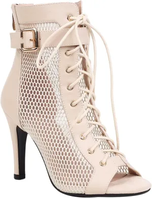 Women Classic Gladiator Sandals Summer Lace up Booties Ladies Dressy Elegant Breathable Mesh High Heeled Sandals
