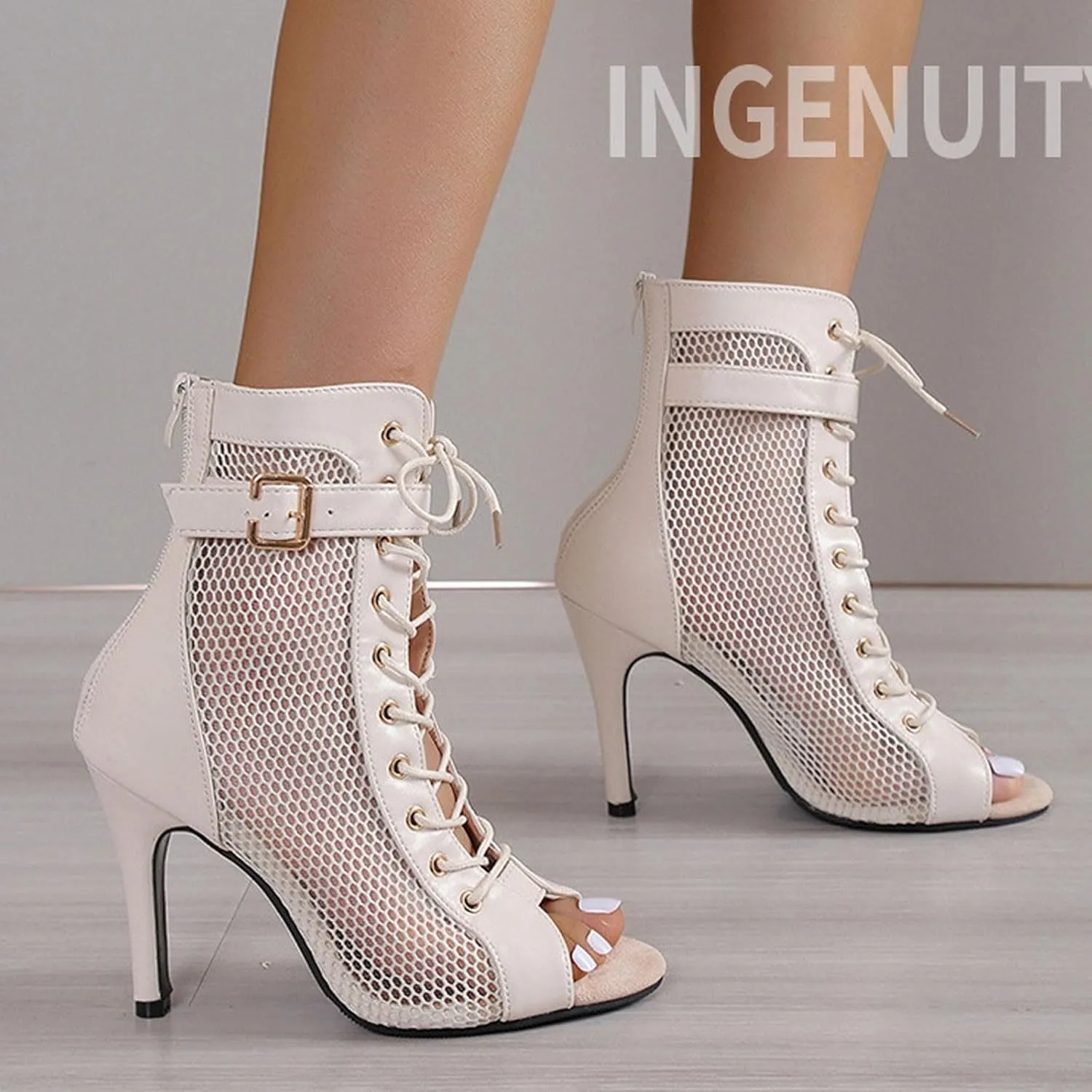 Women Classic Gladiator Sandals Summer Lace up Booties Ladies Dressy Elegant Breathable Mesh High Heeled Sandals