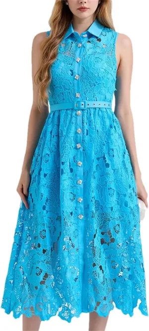 Women Elegant Ruffles Lace Flower Embroidery Maxi Dresses Shirt Loose Long Sleeve Party Vestidos