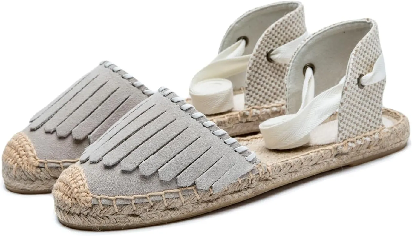 Women Espadrille Lace Up Flats Comfortable Summer Breathable Espadrille Sandals Adjustable Shoelace Dating Work Travel
