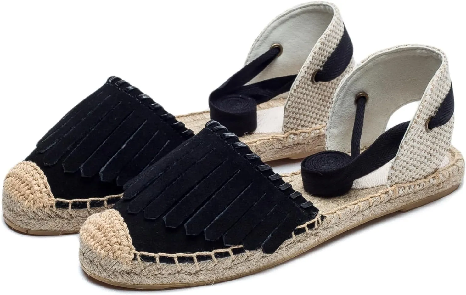 Women Espadrille Lace Up Flats Comfortable Summer Breathable Espadrille Sandals Adjustable Shoelace Dating Work Travel