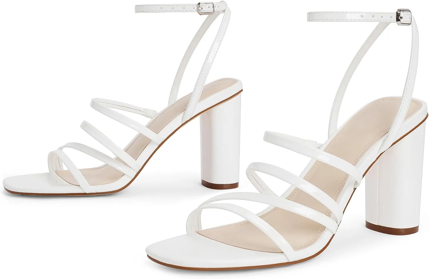 Women Heeled Sandals Square Open Toe Block High Heels Strappy Chunky Heels Ankle Strap Sandals Comfort Dress Party Prom Shoes