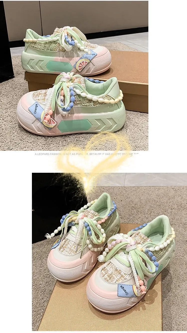 Women Kawaii Shoes Y2k Shoes Walking Sneakers Women Platform Chunky Cute Linen Thick Roundhead Rave Shoes Travel