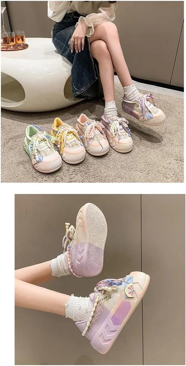 Women Kawaii Shoes Y2k Shoes Walking Sneakers Women Platform Chunky Cute Linen Thick Roundhead Rave Shoes Travel