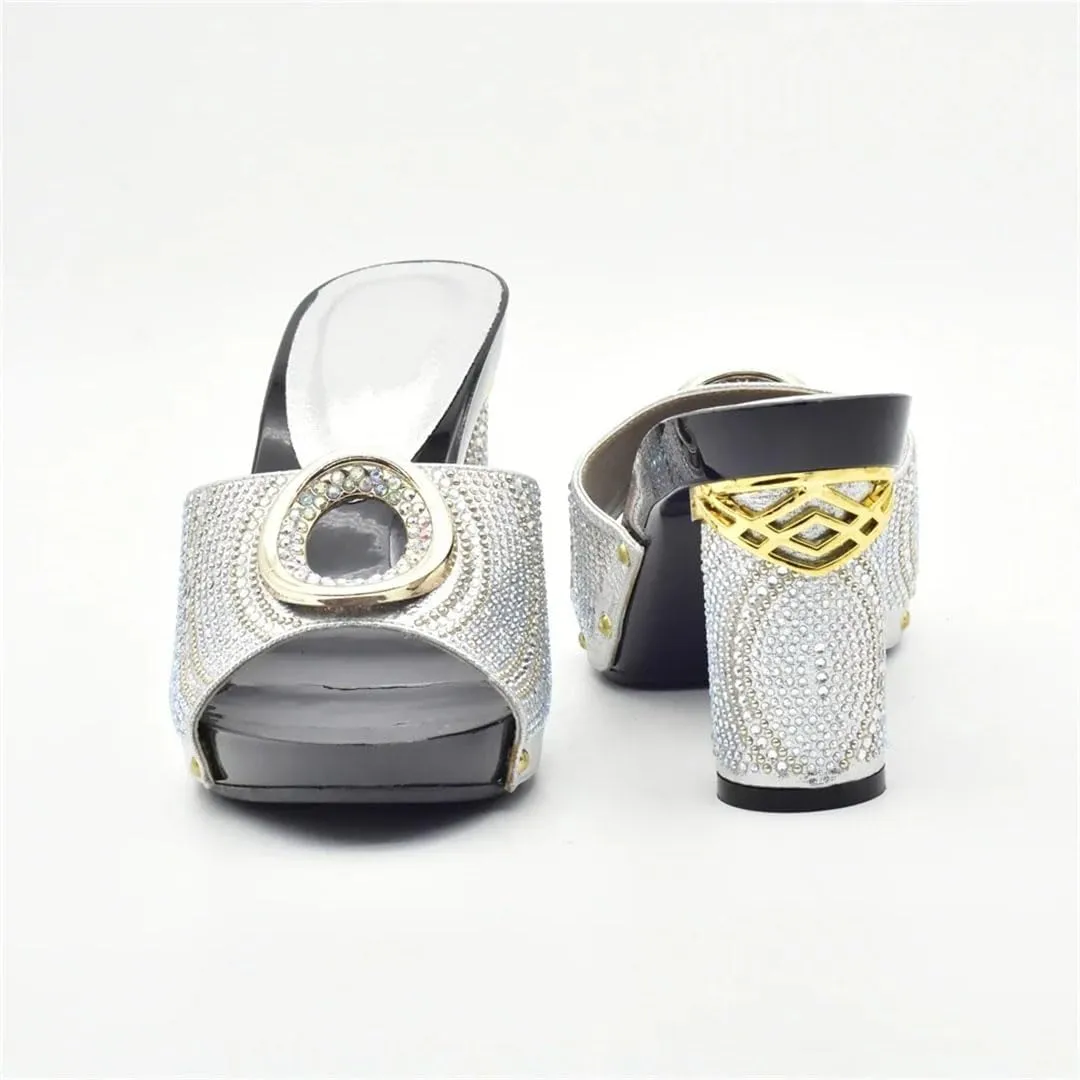 Women Luxury Rhinestone High Heel Pumps Slip-On Round Toe Elegant Party Wedding Shoes