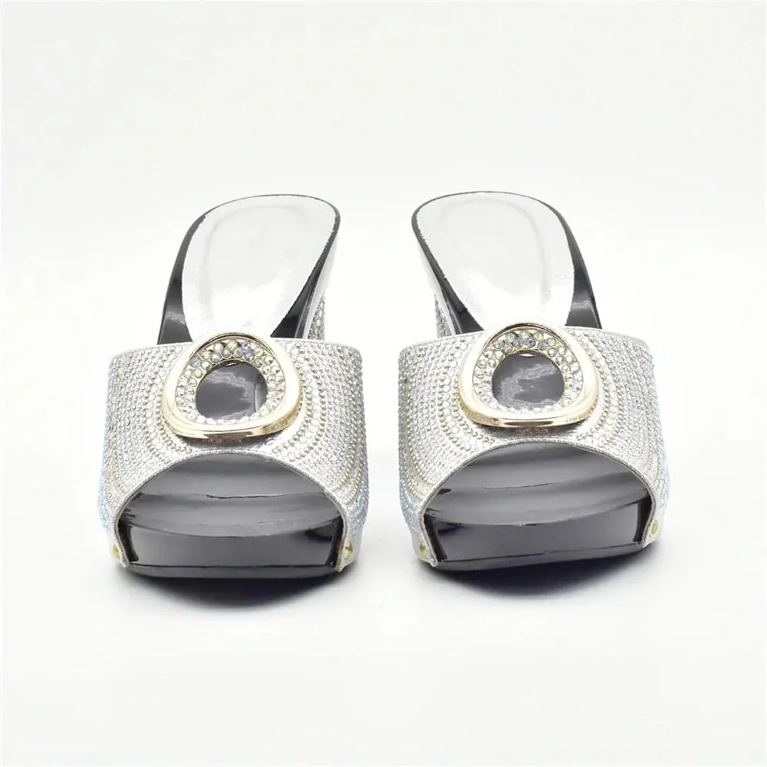 Women Luxury Rhinestone High Heel Pumps Slip-On Round Toe Elegant Party Wedding Shoes