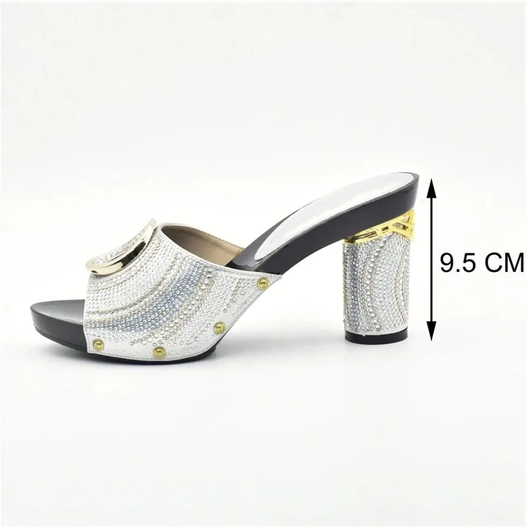 Women Luxury Rhinestone High Heel Pumps Slip-On Round Toe Elegant Party Wedding Shoes