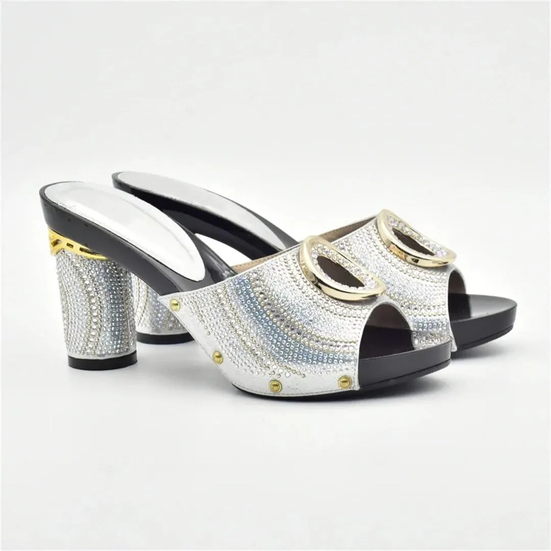 Women Luxury Rhinestone High Heel Pumps Slip-On Round Toe Elegant Party Wedding Shoes