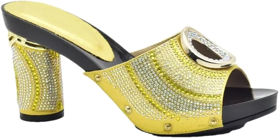 Women Luxury Rhinestone High Heel Pumps Slip-On Round Toe Elegant Party Wedding Shoes