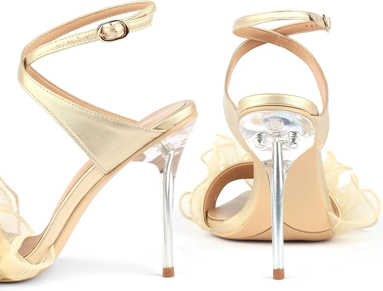 Women Ruffles Pearl Heels Elegant Stiletto Bridal Sandals for Wedding Pointed Toe High Heel Dressy Cross Strap Strappy Party Evening Heels