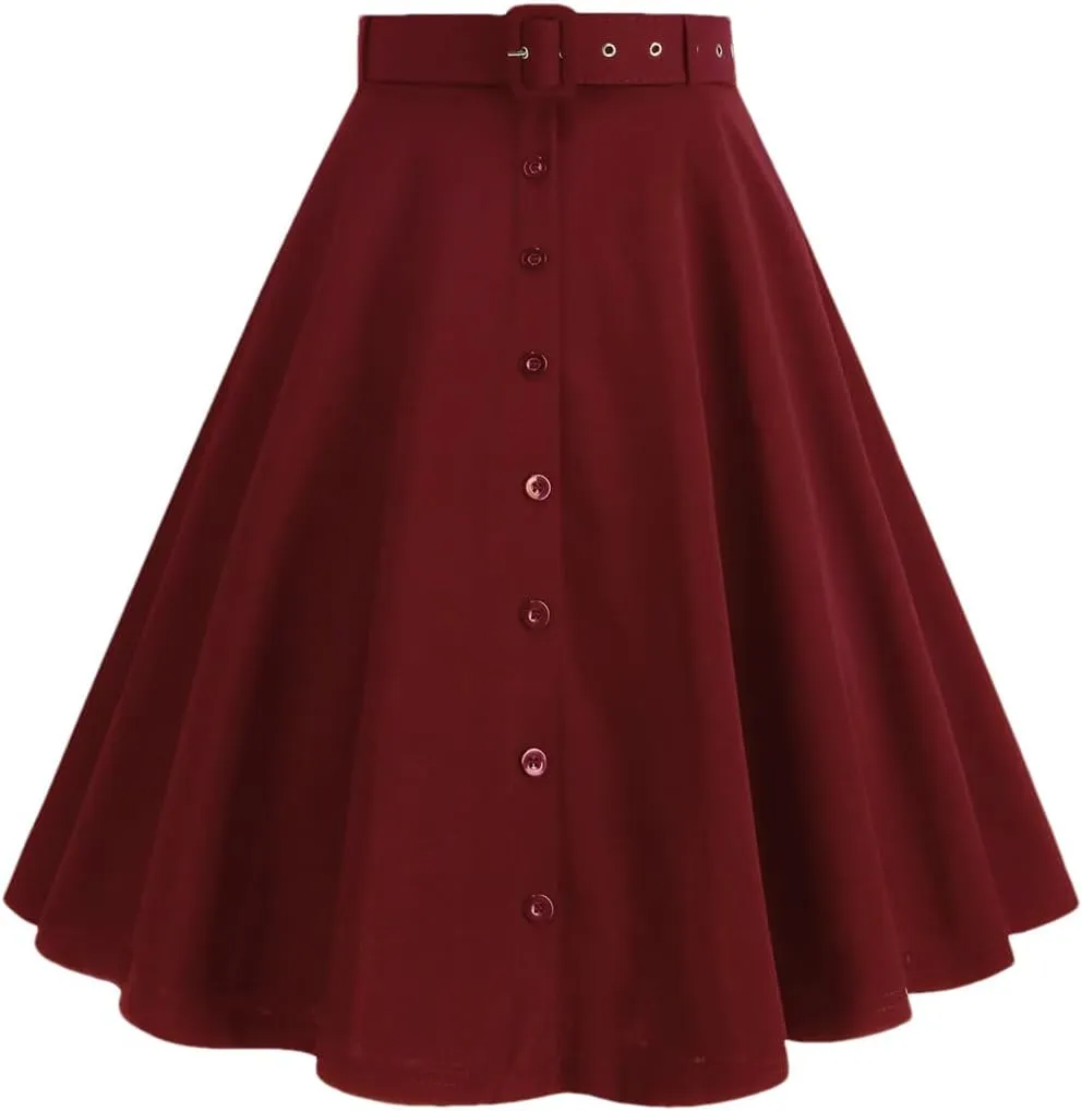 Women Single Breasted High Waist Loose Skirt Summer Vintage Solid Elegant A-Line Skirts