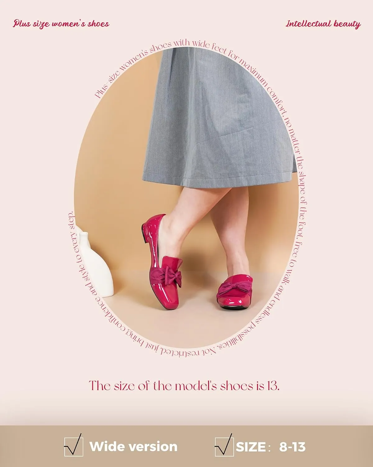 Women Square Toe Flat Loafers with Wide Last Daily, Large Size Dressy Shoe Slip On Flats Shoes