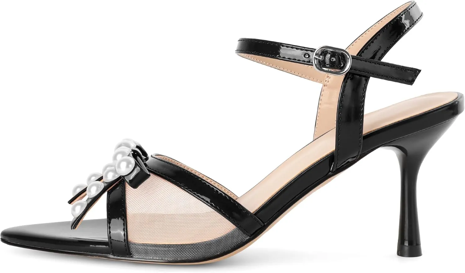 Women Stiletto Heel Sandals Strappy Heels Open Toe Sandals Slingback Heel Sandals Comfort Dressy Pearl Heels Evening Party 3.5 Inch