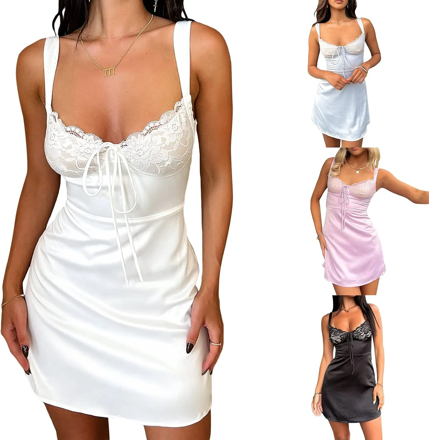 Women Summer Y2k Sling Dress Sleeveless Sexy Spaghetti Straps Lacing Pleated See-Through Party Night Mini Dress