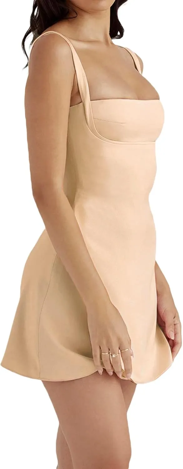 Women Summer Y2k Sling Dress Sleeveless Sexy Spaghetti Straps Lacing Pleated See-Through Party Night Mini Dress