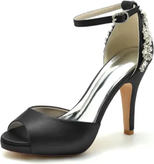 Women Wedding Bridal Shoes Women's High Heels Sandals Satin Peep Toe Dress Bridesmaid Stiletto Heel 10Cm