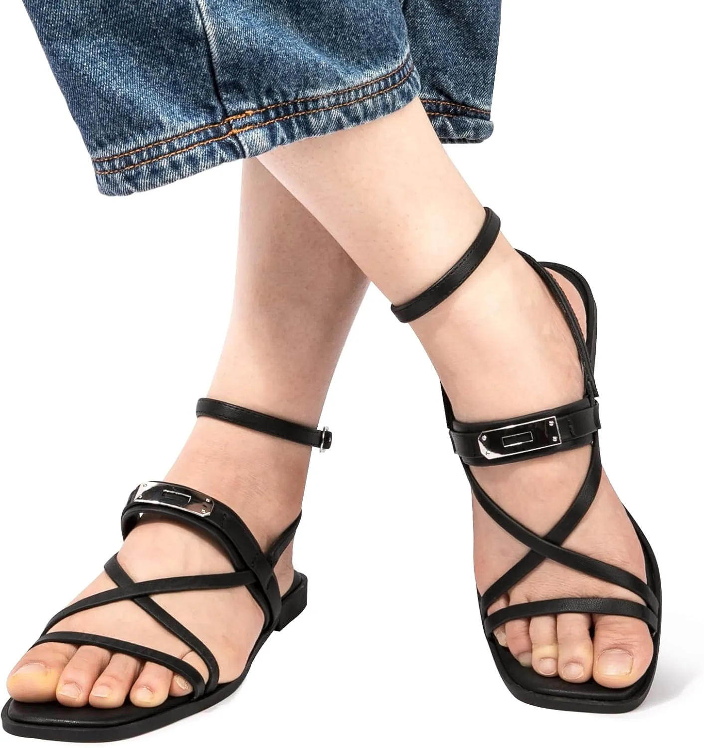 Women's Ankle Strap Flat Sandals Comfort Gladiator Sandal Summer Casual Fisherman Sandals Open Toe Adjustable Buckle Slippers