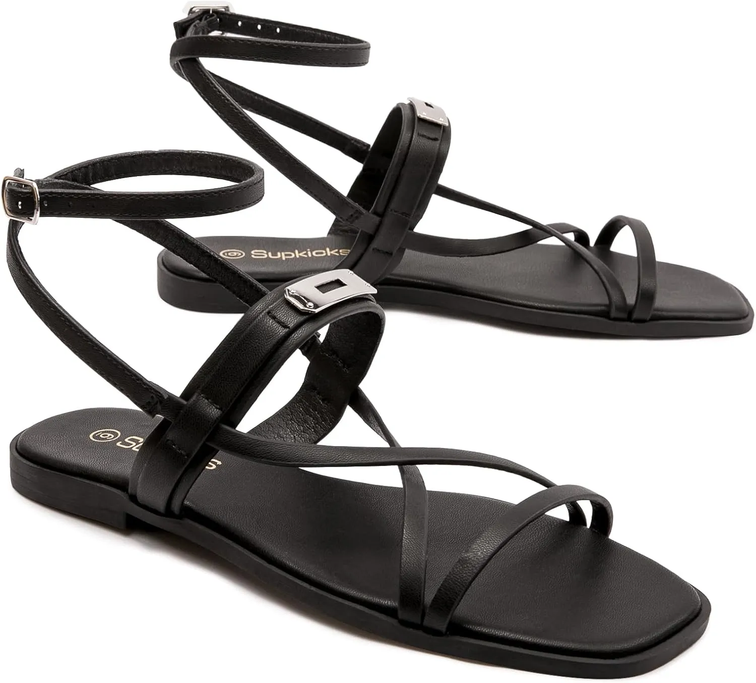 Women's Ankle Strap Flat Sandals Comfort Gladiator Sandal Summer Casual Fisherman Sandals Open Toe Adjustable Buckle Slippers