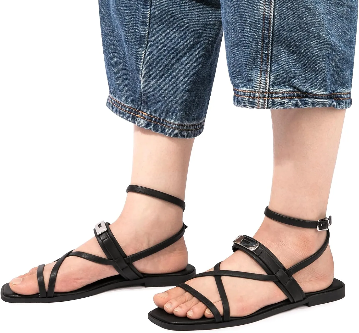 Women's Ankle Strap Flat Sandals Comfort Gladiator Sandal Summer Casual Fisherman Sandals Open Toe Adjustable Buckle Slippers