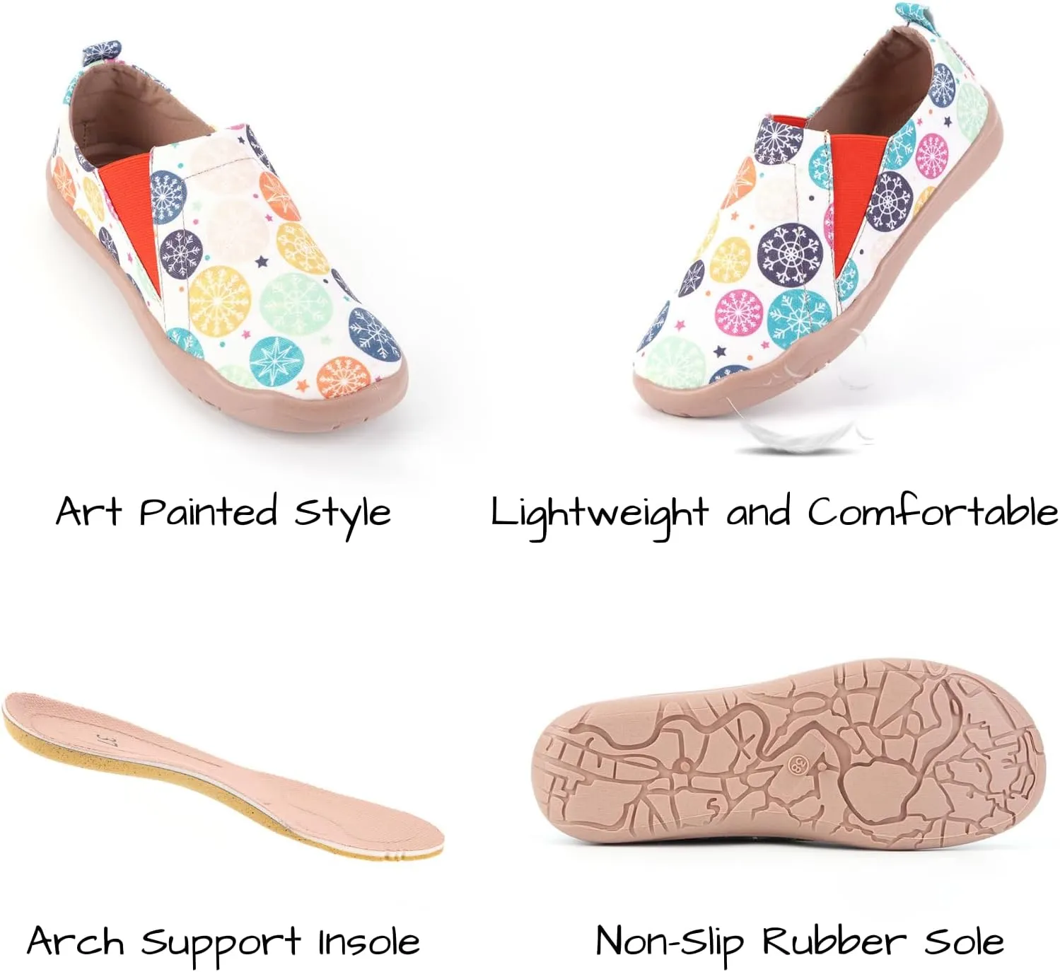 Women's Art Painted Casual Loafers, Extra Wide Slip-on Diabetic Shoes for Women, Comfortable Canvas Arch Support Walking Shoes