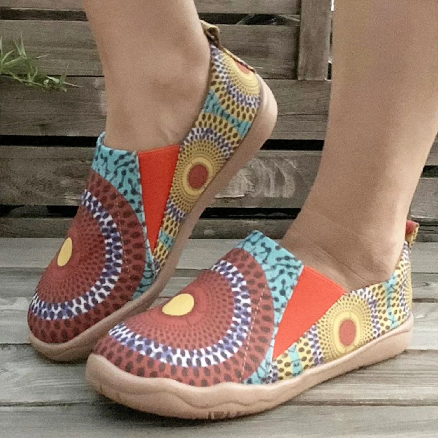 Women's Art Painted Casual Loafers, Extra Wide Slip-on Diabetic Shoes for Women, Comfortable Canvas Arch Support Walking Shoes
