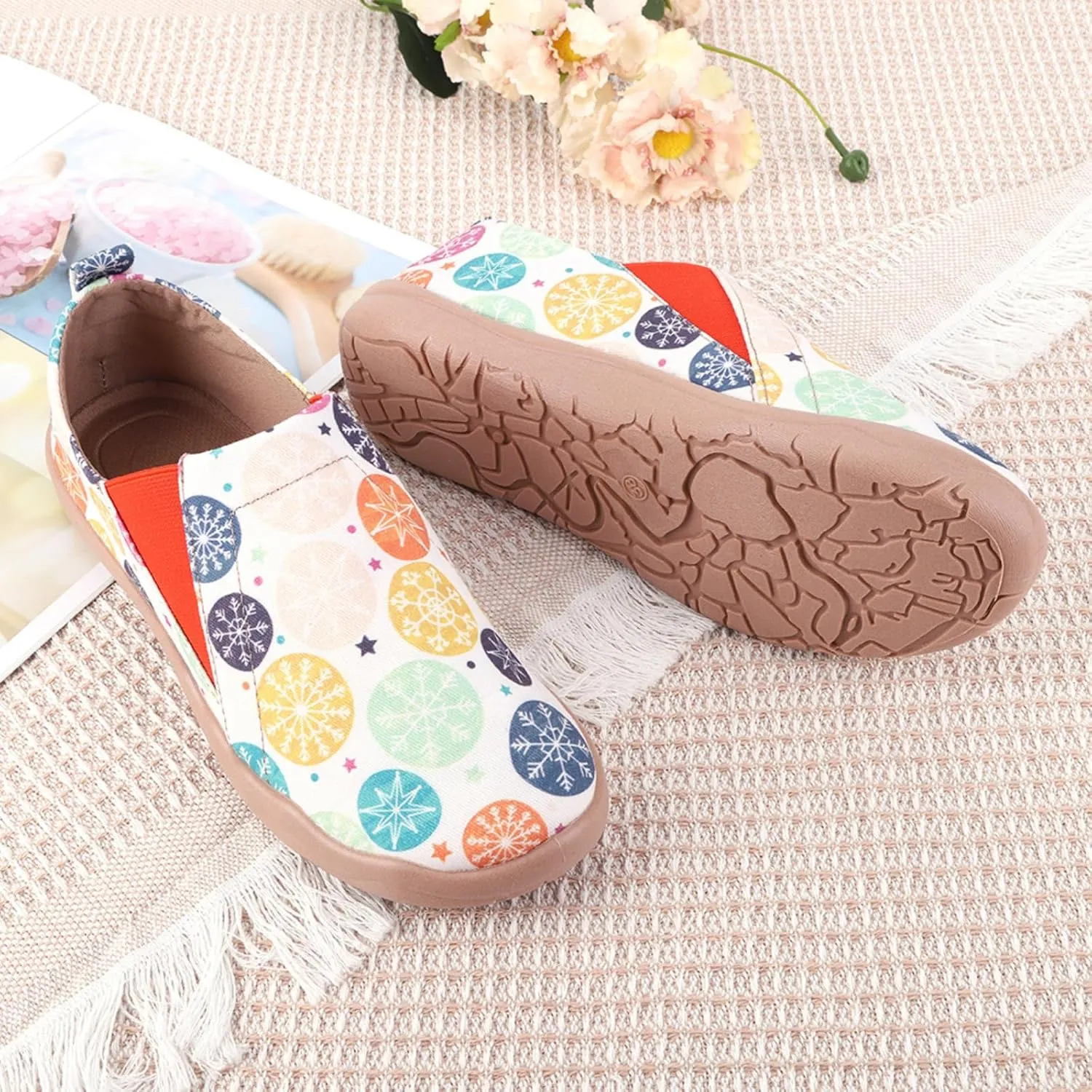 Women's Art Painted Casual Loafers, Extra Wide Slip-on Diabetic Shoes for Women, Comfortable Canvas Arch Support Walking Shoes