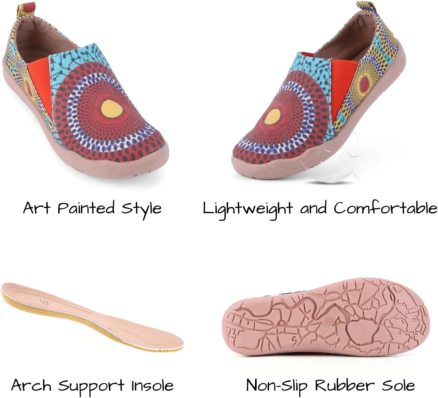 Women's Art Painted Casual Loafers, Extra Wide Slip-on Diabetic Shoes for Women, Comfortable Canvas Arch Support Walking Shoes