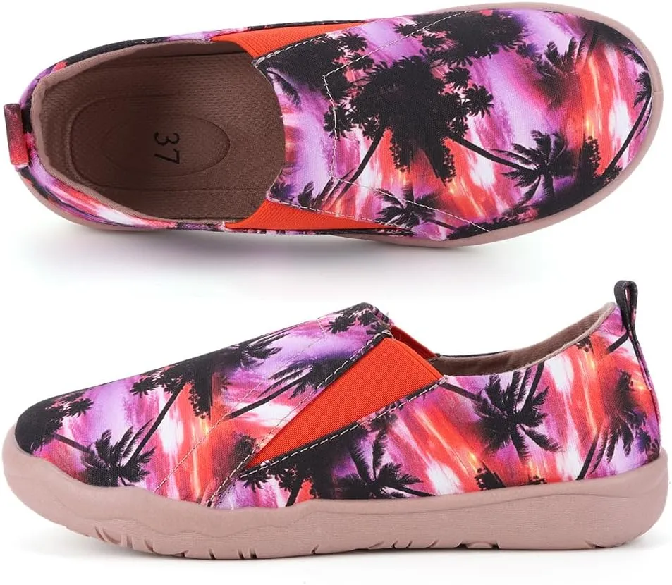 Women's Art Painted Casual Loafers Lightweight Slip On Canvas Walking Shoes Casual Flat Shoes Comfortable Boat Shoes Ladies Travel Shoes