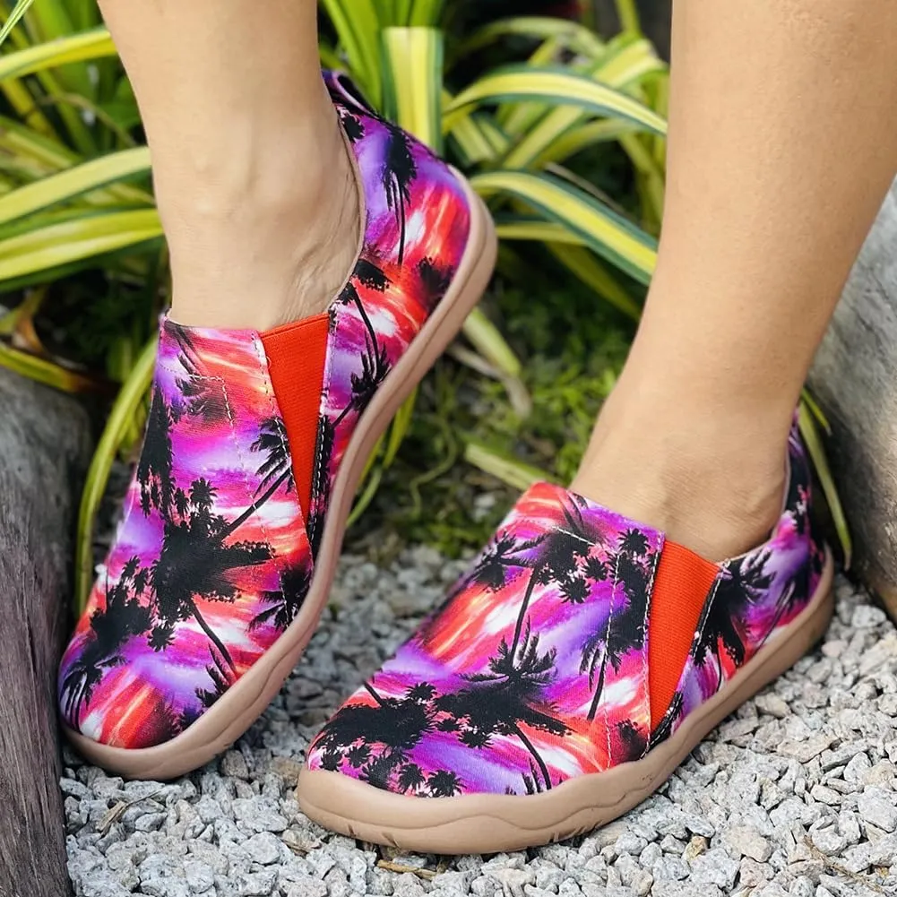 Women's Art Painted Casual Loafers Lightweight Slip On Canvas Walking Shoes Casual Flat Shoes Comfortable Boat Shoes Ladies Travel Shoes