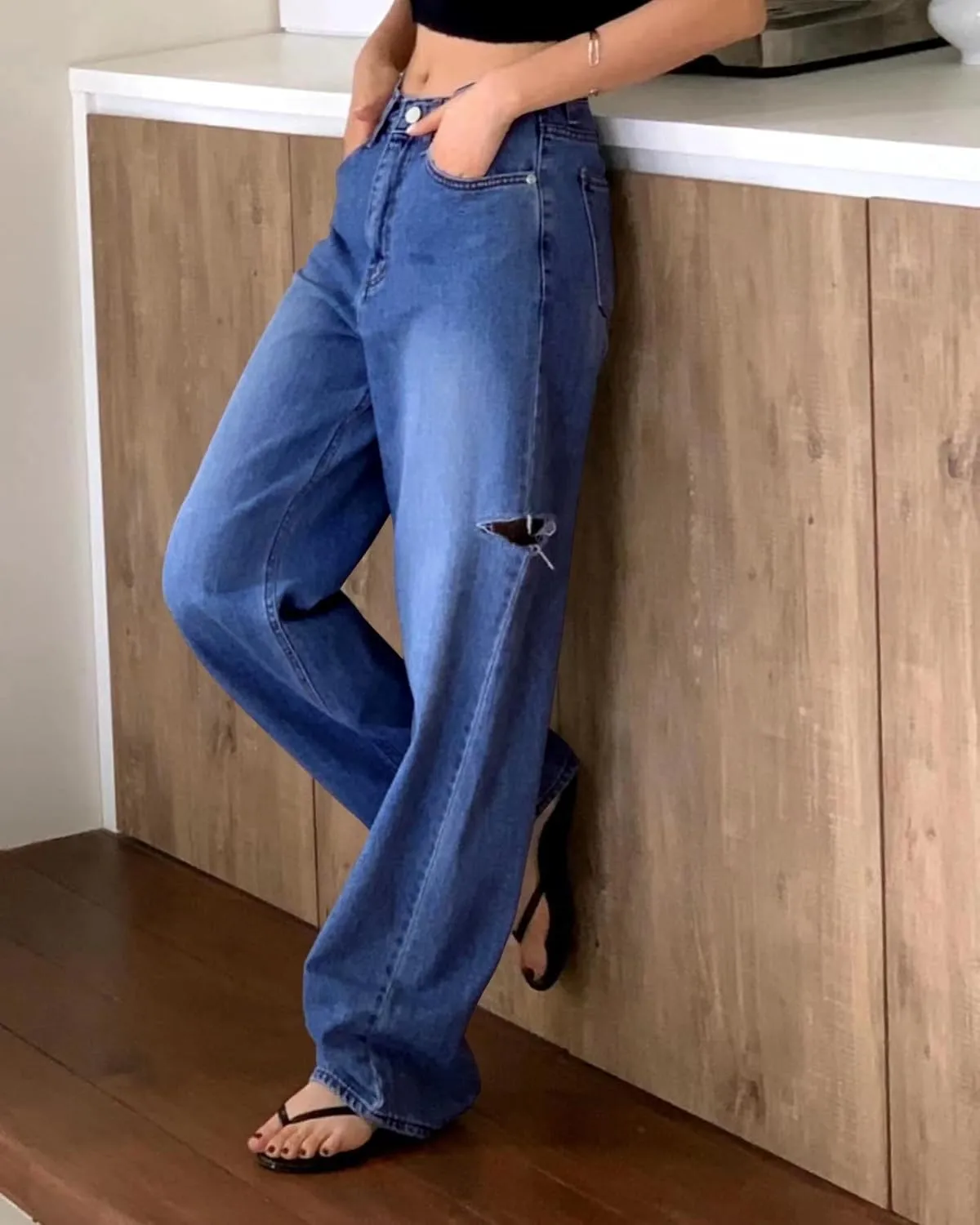 Women's Baggy Boyfriend Jeans Vintage Wide Leg Mid Rise Barrel Denim Pants