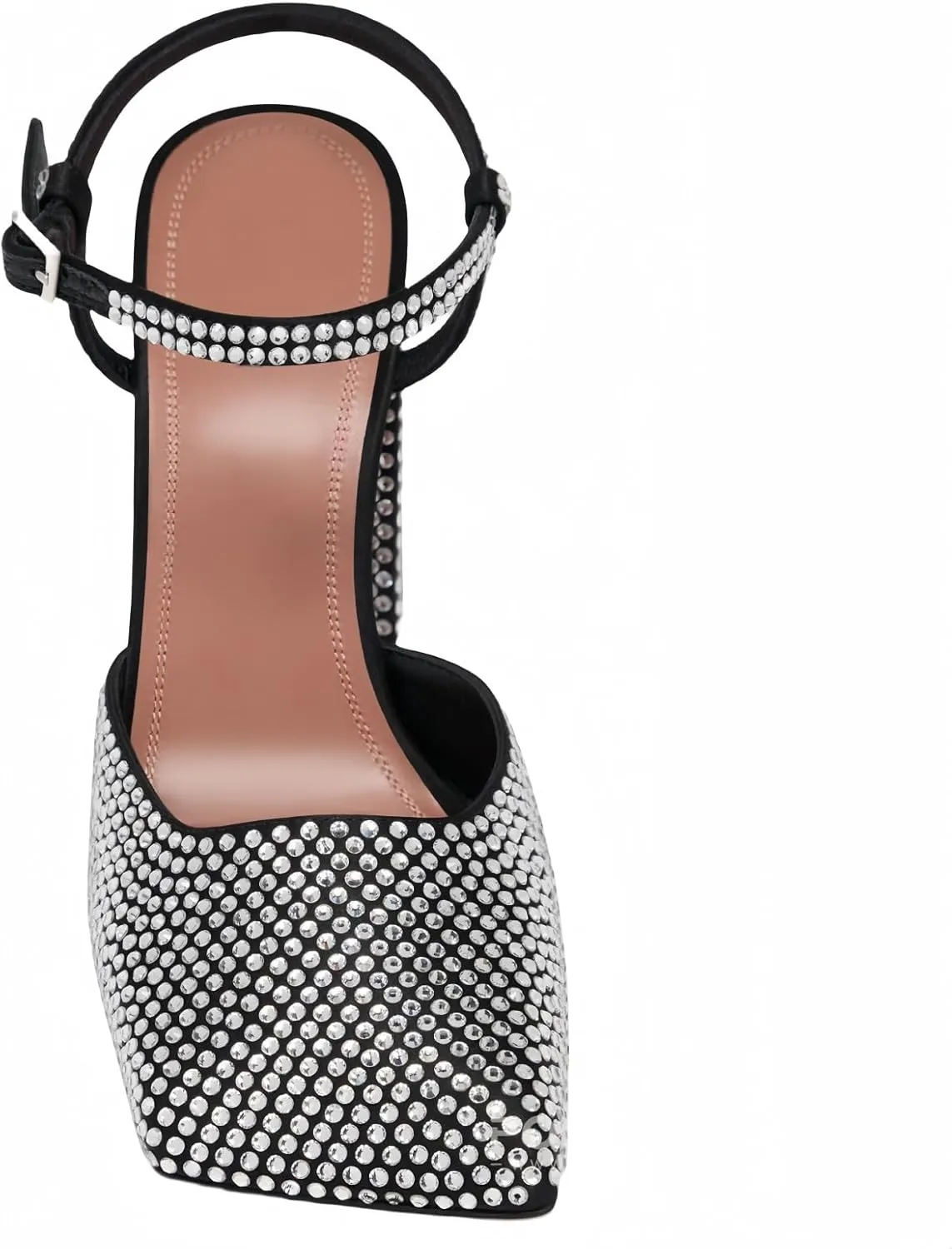 Women's Baotou Rhinestone Chunky Heel Sandals Shallow Square Toe One Buckle Strap High Heels Sandals Women comfortable Banquet Shoes