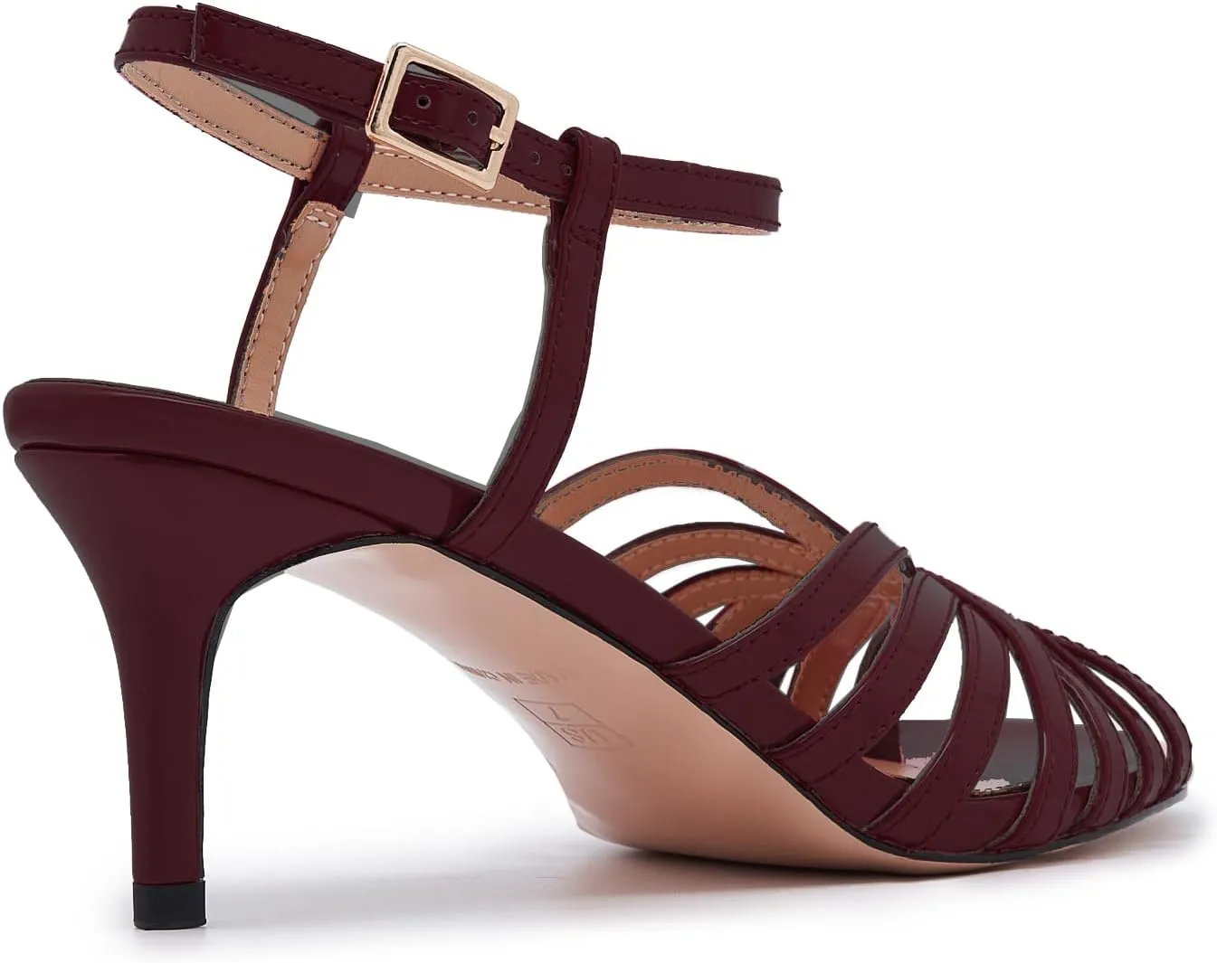 Women's Black and Gold Heels – Strappy Patent Leather Open Toe Sandals with Ankle Strap – Elegant High Heels for Party, Wedding, or Evening