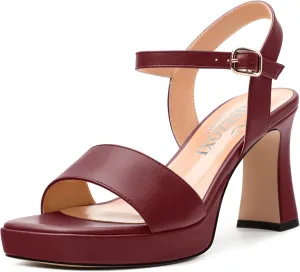 Womens Block High Heel Platform Sandals, Open Toe Ankle Strap Comfort Sandals, Womens Dressy Sandals