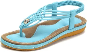 Women's Bohemian Flat Sandals Casual Summer Ladies Beach Party Ankle Elastic Strap Fashion Slippers Female Elegant Comfy Flip Flop