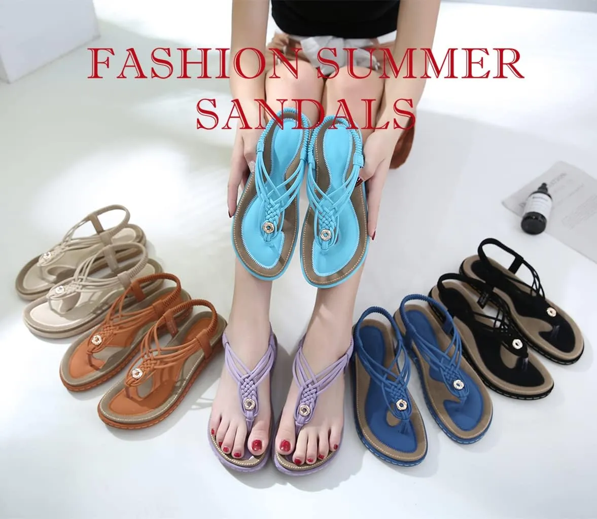 Women's Bohemian Flat Sandals Casual Summer Ladies Beach Party Ankle Elastic Strap Fashion Slippers Female Elegant Comfy Flip Flop