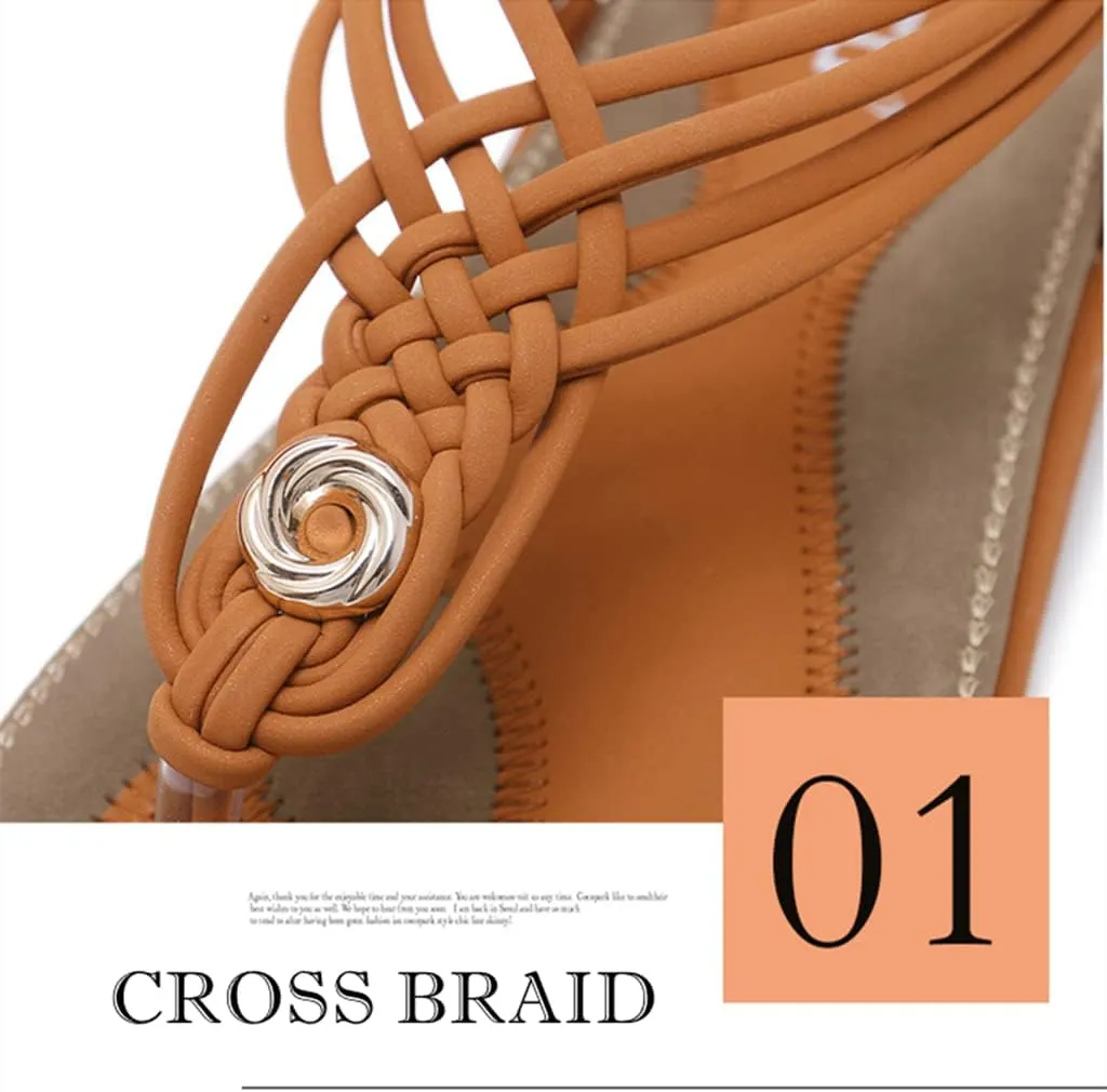 Women's Bohemian Flat Sandals Casual Summer Ladies Beach Party Ankle Elastic Strap Fashion Slippers Female Elegant Comfy Flip Flop