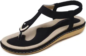 Womens Bohemian Flat Sandals Comfortable Summer Flip Flops Beach Vacation Shoes T-Strap Thong Sandals Stylish Clip Toe Walking Shoes Casual Flats with Back Strap