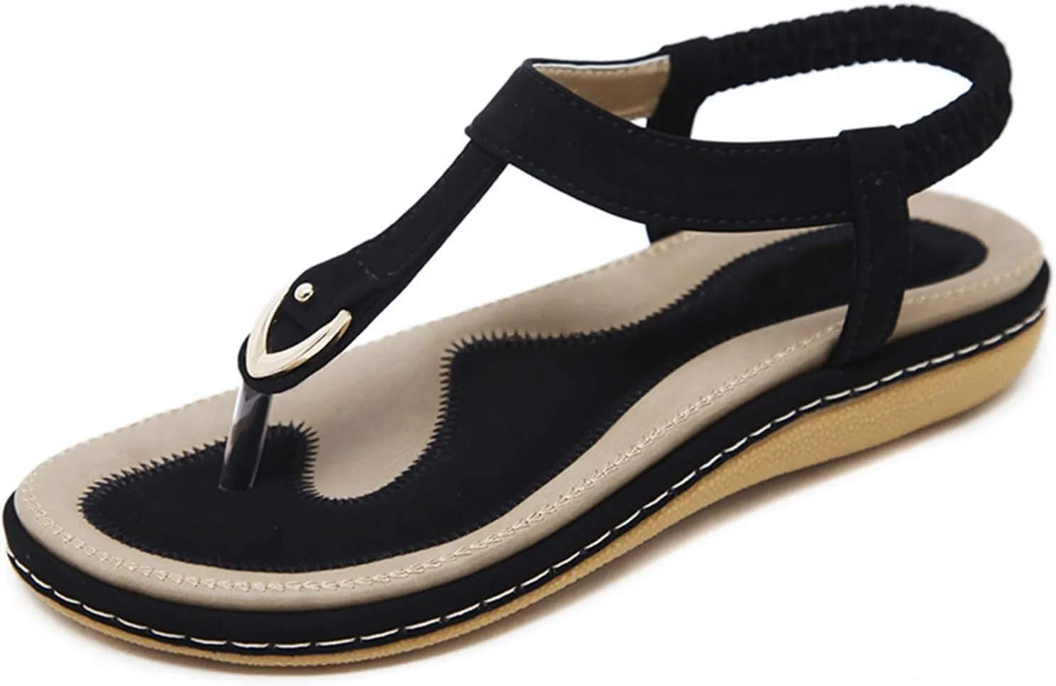 Womens Bohemian Flat Sandals Comfortable Summer Flip Flops Beach Vacation Shoes T-Strap Thong Sandals Stylish Clip Toe Walking Shoes Casual Flats with Back Strap