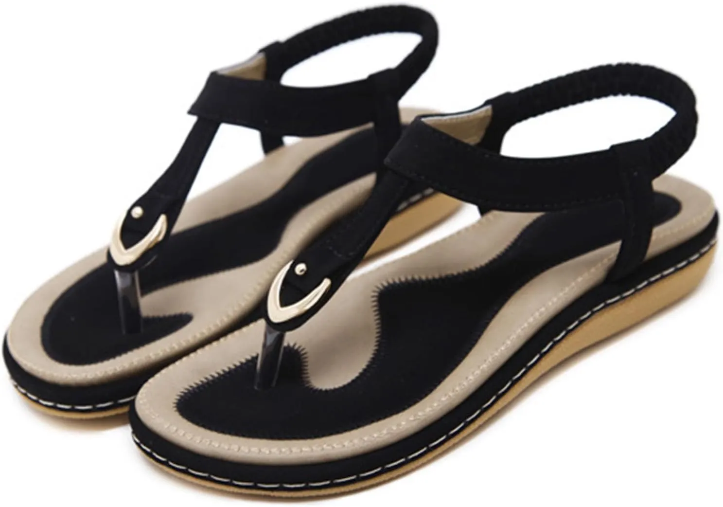 Womens Bohemian Flat Sandals Comfortable Summer Flip Flops Beach Vacation Shoes T-Strap Thong Sandals Stylish Clip Toe Walking Shoes Casual Flats with Back Strap