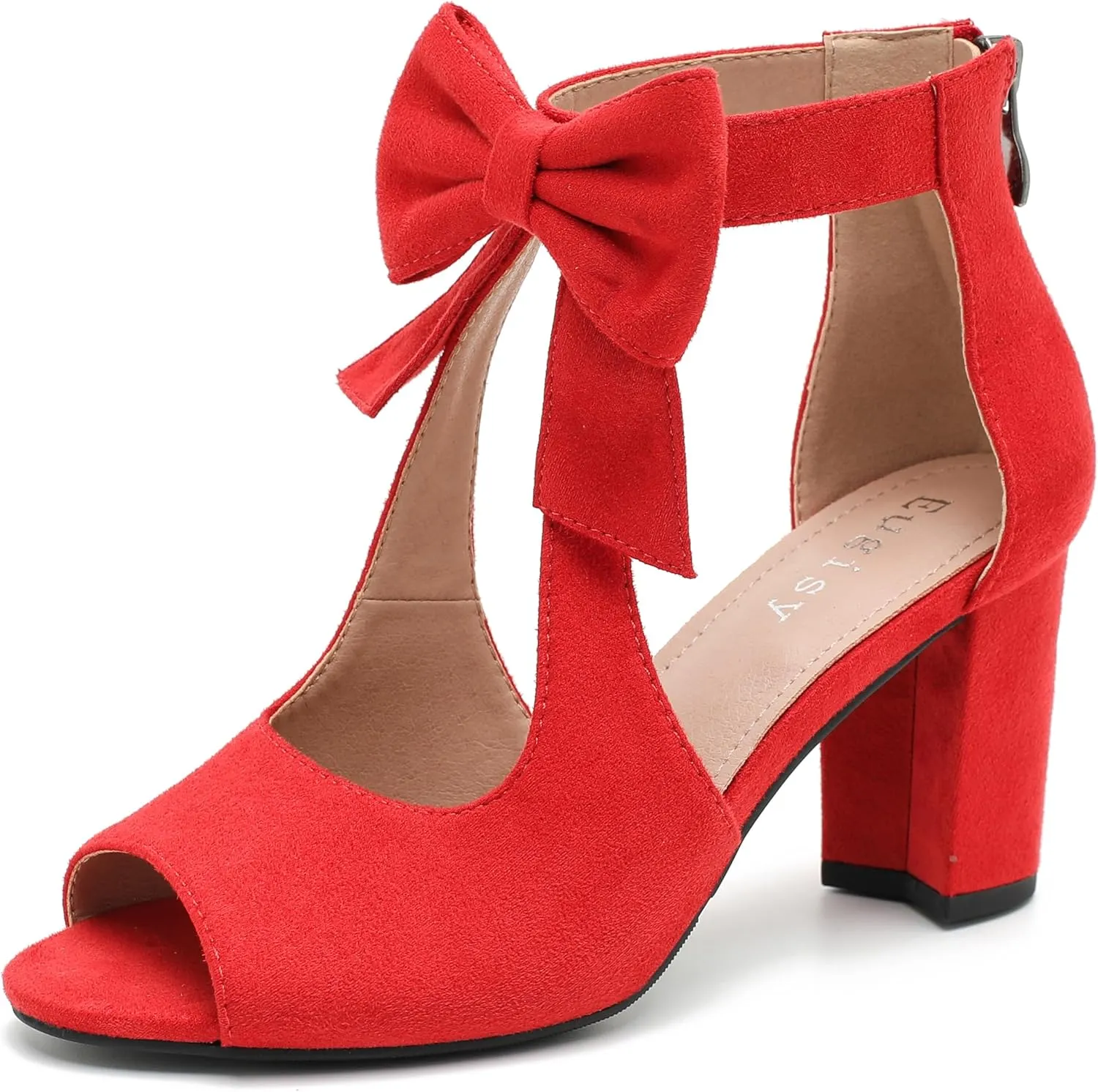 Women's Bows Strappy Sandals Open Toe Chunky High Heels Sandals Ankle Strap Dressy Pumps Back Zip Cutout Heeled Summer Party Sandals