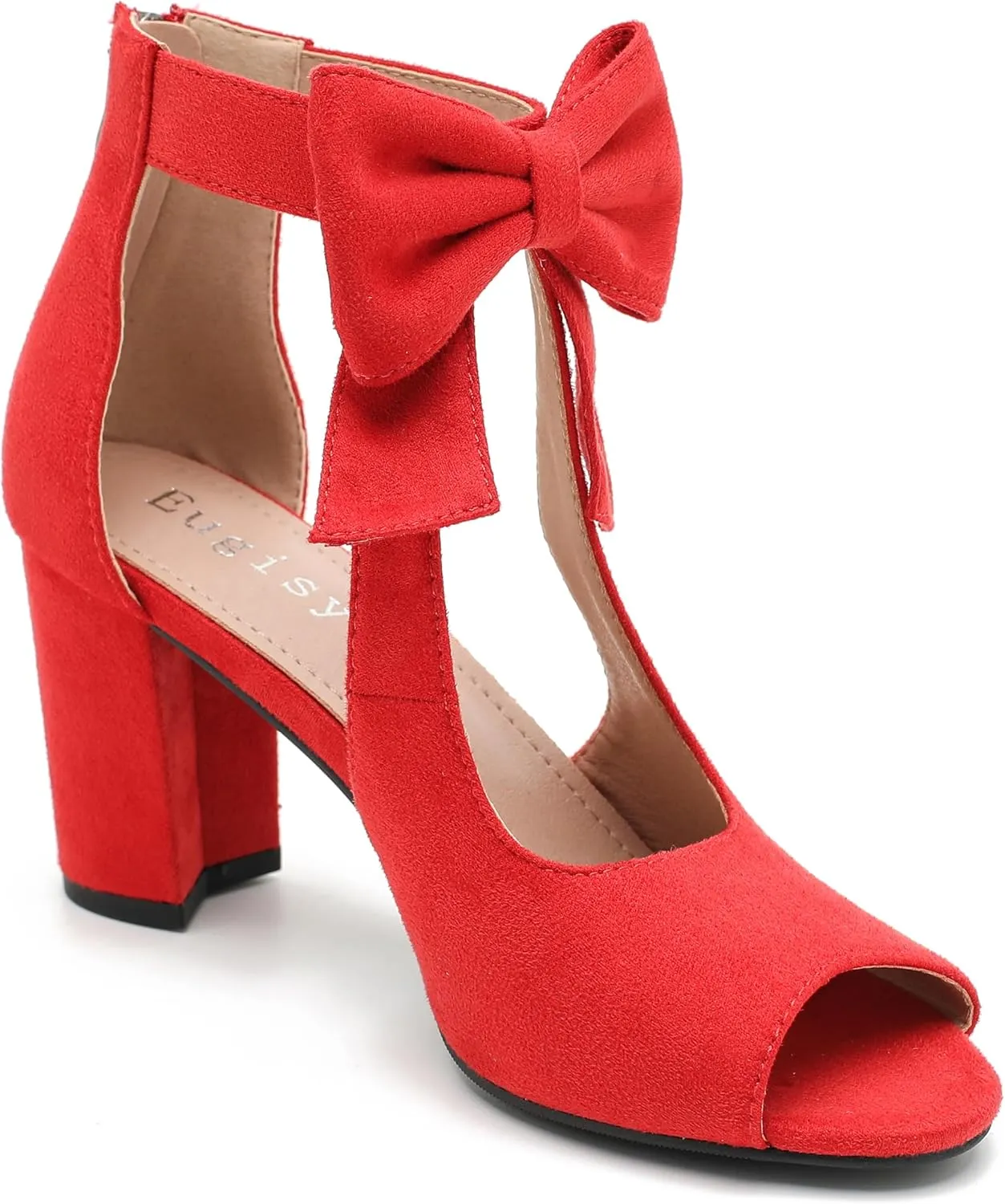 Women's Bows Strappy Sandals Open Toe Chunky High Heels Sandals Ankle Strap Dressy Pumps Back Zip Cutout Heeled Summer Party Sandals