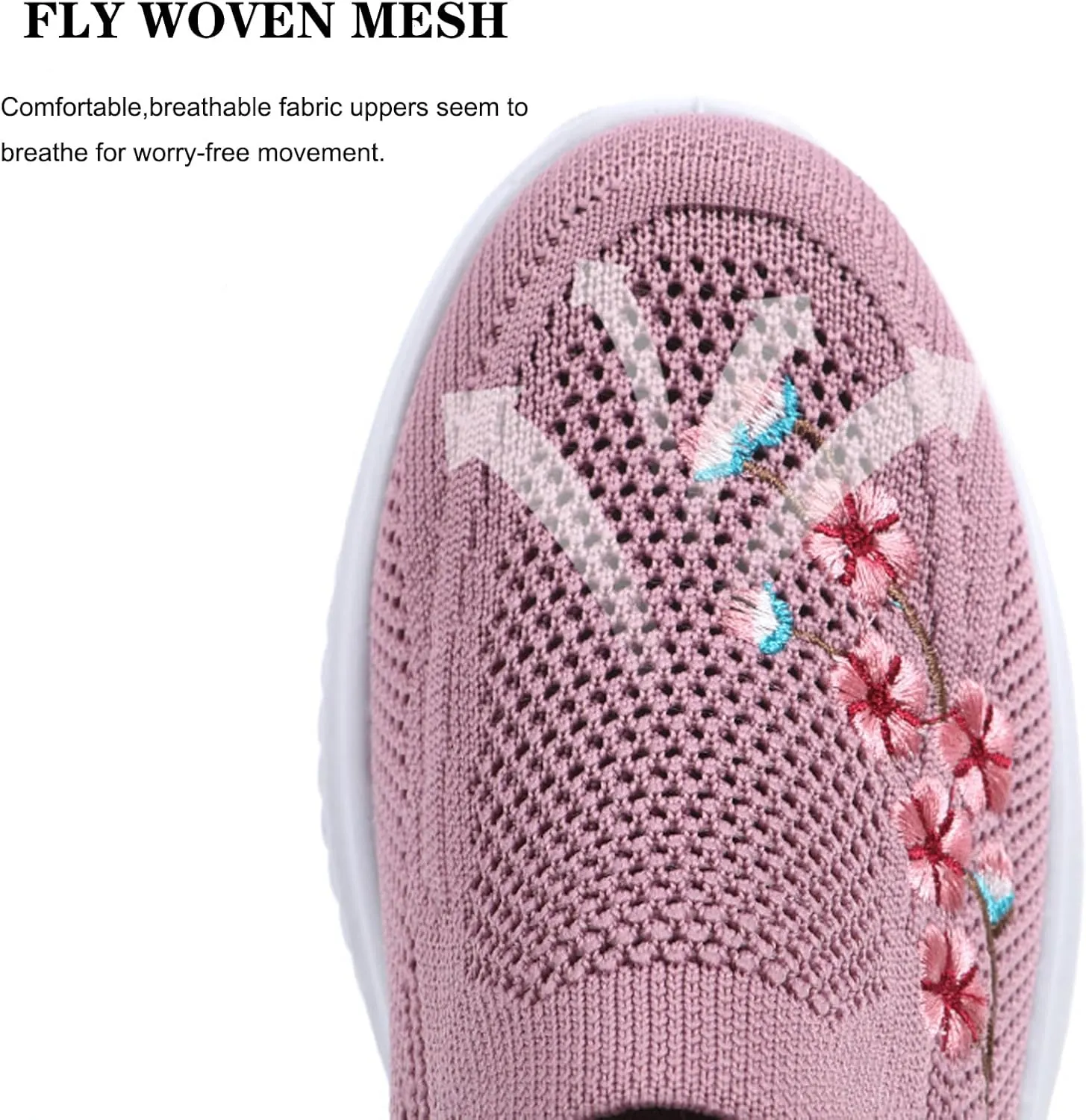 Women's Breathable Mesh Embroidered Walking Shoes Lightweight Comfortable Non-Slip Sneakers Casual Fashion Slip On Soft Sole Tennis Shoes Loafers